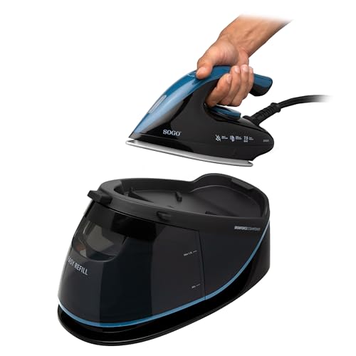 Sogo Centro de Planchado a Vapor 2400W para Planchado Rápido y Sin Arrugas - Plancha Ropa Vapor con Depósito 1,7L y Golpe Potente - Centro de Planchado con Auto Apagado y Suela Cerámica Deslizante