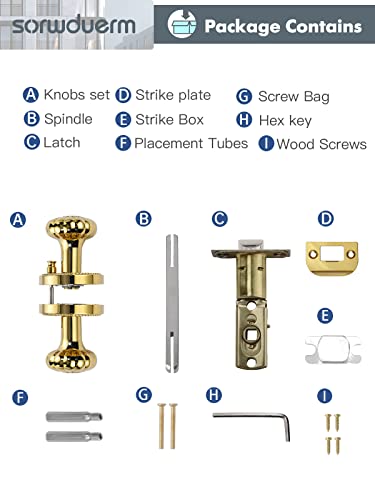 Sorwduerm Door Knobs With Lock Interior Gold Privacy Polished Brass Door Knob For Bedroom And Bathroom,Zinc Alloy 1 Pack #TOP6