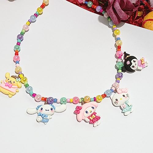 Roffatide Anime Cinnamoroll Womens Beaded Necklace mit Kuromi Pendant Vibrant Color Melody Kawaii Lolita Style Choker Halskette Zubehör Charm Schmuck für BFF Freundschaft Geschenke