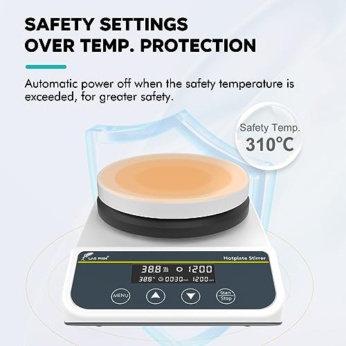 LAB FISH Laboratory Magnetic Stirrer Hot Plate 310℃/ 590℉ 5 inch Digital Magnetic Mixer 3L Capacity Button Control Timer Setting 50-1500rpm,Probe Sensor & Stirring Bar Included,110V - Thumbnail 5