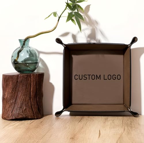 Personalized Handmade Leather Valet Tray, Custom Storage Tray, Laser Logo Leather Catchall, Monogrammed Home Decor, Gifts for Dad,Groomsmen Gift for Him (7.9