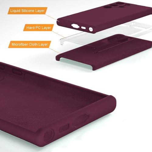 Image of DIZORO Microfiber Candy Case Compatible for Samsung S24 Ultra Smooth Touch Cushion Liquid Soft Silicone Rubber Phone Cases Non-Slip Full Body Protective Shockproof Back Cover (Wine Red.)