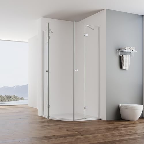 IMPTS Runddusche 90x90, Duschkabine Viertelkreis Dusche Rahmenlos Duschabtrennung mit 6mm ESG Glas Höhe 185cm Ohne Duschtasse & Ablauf – Bild 3