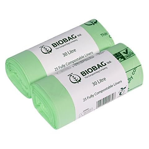 Compost Bag 30 Litre x 50 Compostable Caddy Bags Kitchen Food Waste Compost Liners 30L - EN 13432 Pedal/Kerbside Bin Bags with Composting Guide Cover