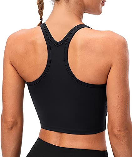 Lavento Women's Racerback Sports Bra Yoga Crop Top with Built in Bra (6, Brushed Black)