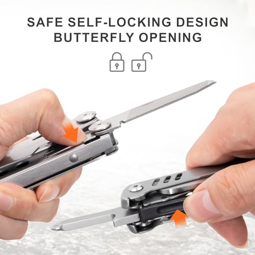 13-in-1 Multi-Tool Pliers with Carabiner, Stainless Steel, Nylon Handle, Butterfly Opening, Professional Multi-Tool for Fishing and Camping, Father's Day Gifts for Men, Dad and Husband