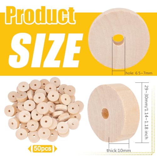 OLYCRAFT 60pcs Unfinished Wood Wheels 30mm Diameter Blank Wood Slices 6.5~7mm Hole Round Wheel Wooden Pieces Unfinished Blank Slices for DIY Project Painting Decoration Crafts - Image 2