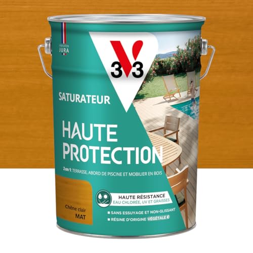 V33 Saturateur bois extérieur Chêne clair mat - Pour terrasses et mobilier de jardin - Haute résistance eau chlorée, UV et graisse - Sans essuyage et non glissant -...