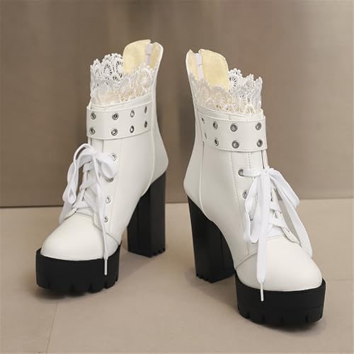 Image of FOREADA Goth Boots Chunky Heel Boot For Women Ankle Combat Booties Black Platform Bootie Buckle Rivets Punk Goth Shoes With Zipper