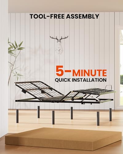 AMADA HOMEFURNISHING Adjustable Bed Frame, Metal Queen Adjustable Bed Base with 4 USB Ports, Head & Foot Incline, Supports up to 750 lbs, Electric Bed Frame with 4 Height Options, MSBFQ03-1