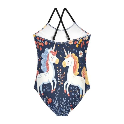 CaTaKu Girls One Piece Swimsuits Cute Unicorns Flowers Toddler Bathing Suit for Girls Kids Swimwear 3-10Y2