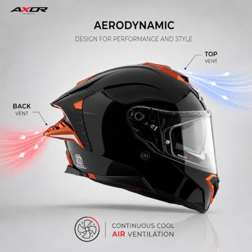 Image of Axor Brutale Corsa Helmet - Dual Spoiler | ECE 22.06, ISI & DOT Certified | Race-Ready Fit with D-Ring & UV-Protected Visor-Black Gold Orange, Size:M