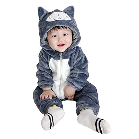 Doladola Unisex Baby Onesies Animal Cartoon Cat Jumpsuits Toddler's Hooded Rompers Outfit (18-24 Months, Dark Gray Cat) Cover