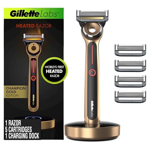 Gillette Labs Heated Razor Gold Edition - 1 Handle, 5 Blade Refills, 1 Charging Dock