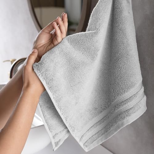 Image of MYTRIDENT Hand Towels Set of 4 Cotton | Finesse Collection | 40 cm x 60 cm | Kitchen Hand Towel | 625 GSM, Zero-Twist, Luxuriously Soft, 100% Cotton - Grey