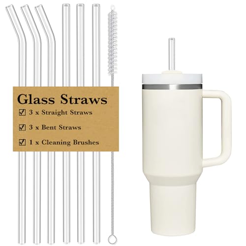 CteaTs 6 PCS Clear Glass Reusable Straws for...
