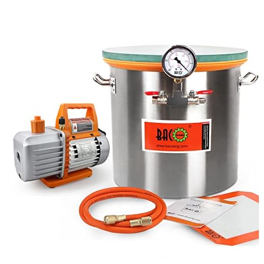 BACOENG 5 Gallon Vacuum Chamber Kit with 4.5 CFM 1 Stage Vacuum Pump HVAC