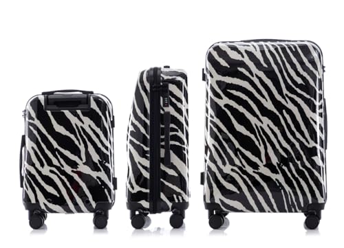 Multi-color Design ABS Hard Shell Lightweight with 360° Dual Spinning Wheels & Combo Lock – Includes 28", 24", 20" 3-Piece Luggage Set (Zebra)3