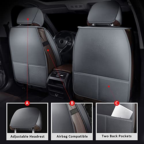 Image of MIROZO Car Seat Covers Full Set - Leather Seat Covers Grey Breathable Vehicle Cushion Cover Fit for Most Sedan, Truck and SUV (Gray)