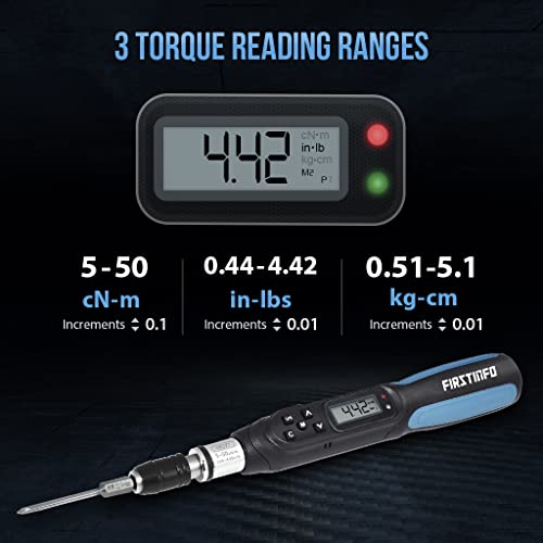 Image of FIRSTINFO H5277U Digital Torque Screwdriver, Dual Direction 0.44-4.42 in-lbs. / 5-50 cN-m / 0.51-5.1 kg-cm, with 250 Data Memory, LED and Buzzer Notification, Preset Memory