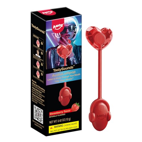 AMOS Musicales Sucette Bonbon Lollipop, 1x Strawberry Fraise Audio Sucettes, Noël Christmas Fête Sucettes Gift, Bonbon Sans Sucre Individuel Emballés Candy Parfait Pour Fête