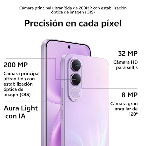 Vivo V70 FE 5G, cámara Principal ultranítida de 200 MP con estabilización de Imagen (OIS), Móvil 8+256 GB, 5250 mAh, Pantalla AMOLED de 1,5K, IP68 e IP69, Smartphone con AI