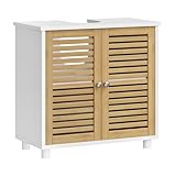 FORABAMB Meuble de Salle de Bain, Meuble sous Lavabo ave Étagères Ouvertes, 2 Cases Derrière la Bambou Porte, Meuble sous Vasque Salle de Bain pour Divers Types de Lavabos, 30 x 60 x 60 cm, Blanc