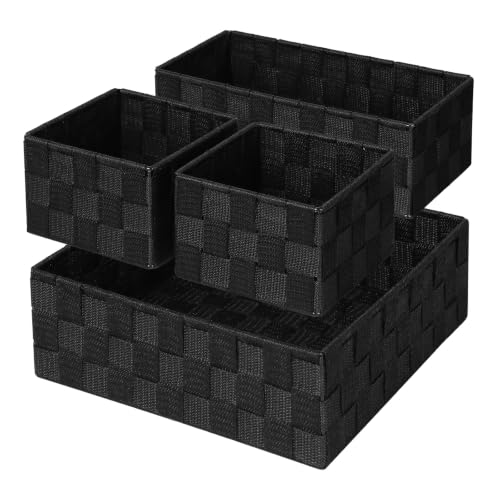 Posprica Small Black Baskets Cube Bin Container Tote Woven Storage Baskets for Organizing Organizer Divider for Drawer Closet Shelf Dresser Set of 4
