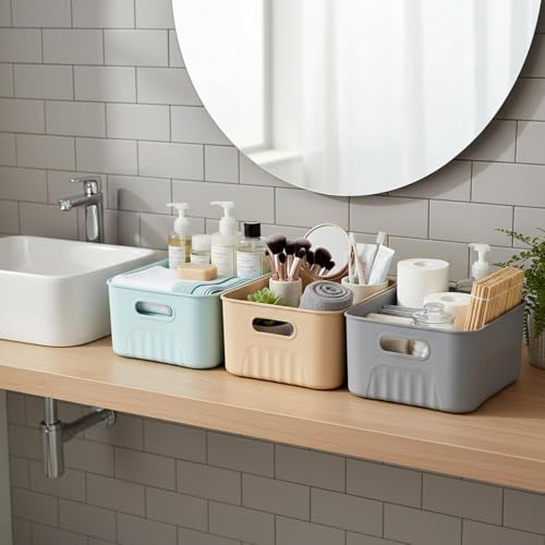 Image of SR Plastic Storage Baskets wardrobe organizer Multipurpose storage and organisers for Kitchen, Clothes,Toys, Office - Durable & Stackable storage box and organiser for Home & Kitchen(3 Pcs)