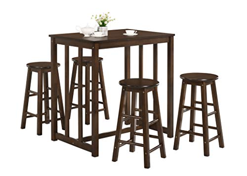 Merax 5-Piece Solid Wood Dining Table Set Kitchen High Pub Table Set