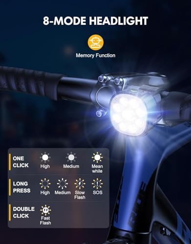 Image of Cuvccn Bike Lights Super Bright, Rechargeable Bicycle Lights Set Multiple Modes, Waterproof Bike Lights for Night Riding /Cycling Safety, Front and Back Bike Reflectors Light, Long Battery Life