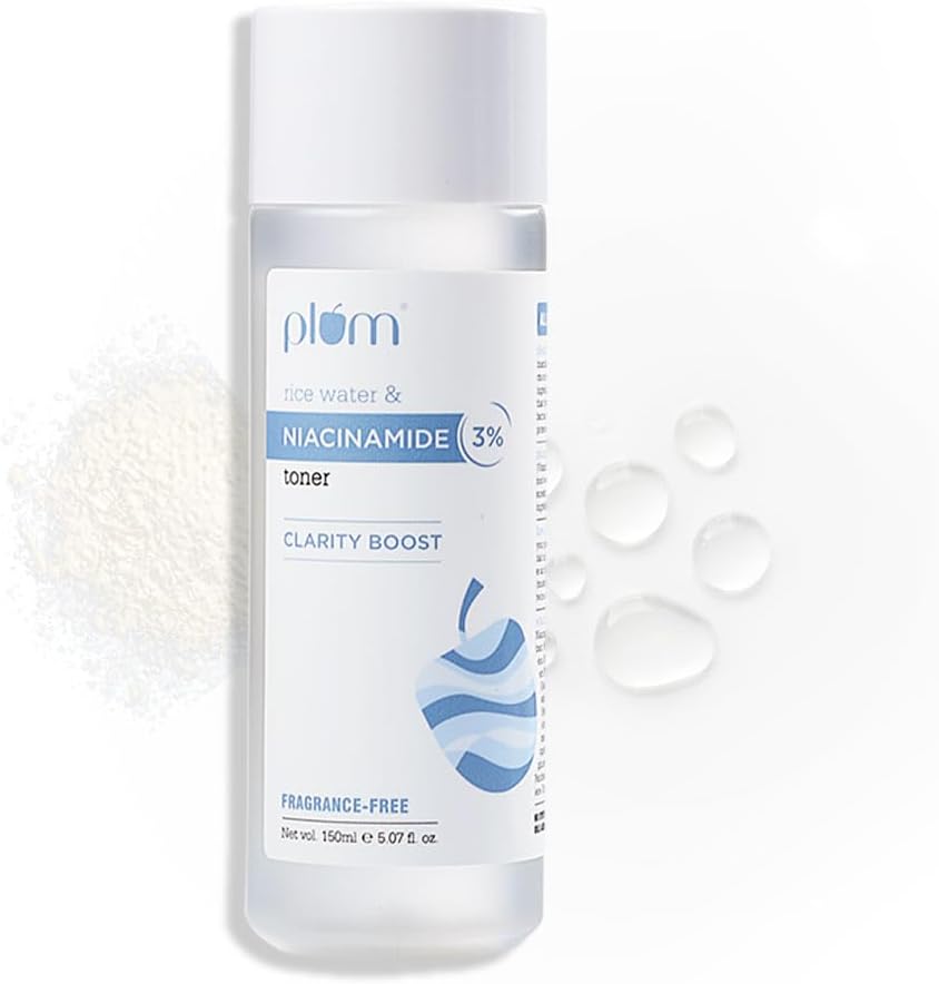 Plum 3% Niacinamide Toner with Rice Water Vitamin B3 with Japanese Fermented Rice Water Battles Blemishes & Acne for Clear Blemish-Free Hydrated Skin, 5 Oz Plum 3% Niacinamide Toner with Rice Water Vitamin B3 with Japanese Fermented Rice Water Battles Blemishes & Acne for Clear Blemish-Free Hydrated Skin, 5 Oz