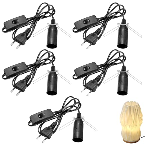 BORDEAG Portalámparas E14 con interruptor, 5 unidades, cable de 1,8 m, interruptor de aislamiento y enchufe europeo para lámpara de sal, lámpara colgante negro, PVC, cobre puro