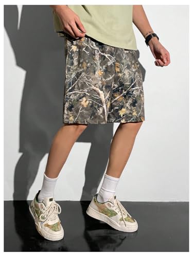 OYOANGLE Boy's Camo Track Shorts Drawstring Waist Loose Fit Straight Leg Knee Length Shorts2