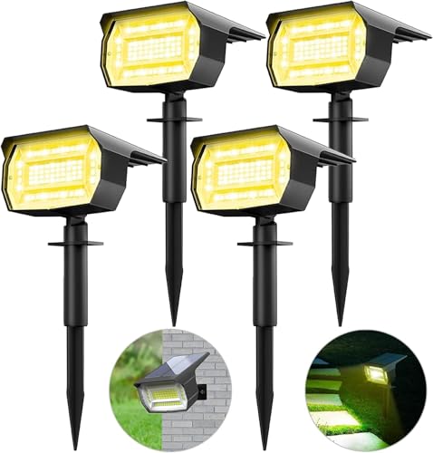 4 Pack Solar Spot Lights Outdoor Garden, 72 LED Solar Landscape Spotlights 3 Modes Solar Lights...