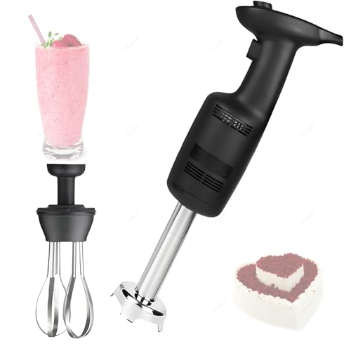 Batidora de inmersión, 270 W de bajo ruido con agarre ergonómico, doble hoja de acero inoxidable 304 para emulsionar, hacer puré, batir batidos, batidor opcional