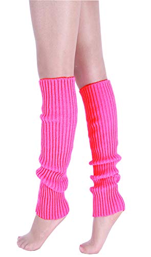 CHUNG Adult Women Juniors Knitted Leg Warmers Neon Party Accessory Pink