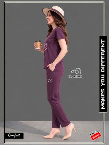 Image of Women's Cotton Printed Co-Ord Set Round Neck Half Sleeve T-Shirt with Matching Pants Comfortable Casual Lounge Wear Outfit