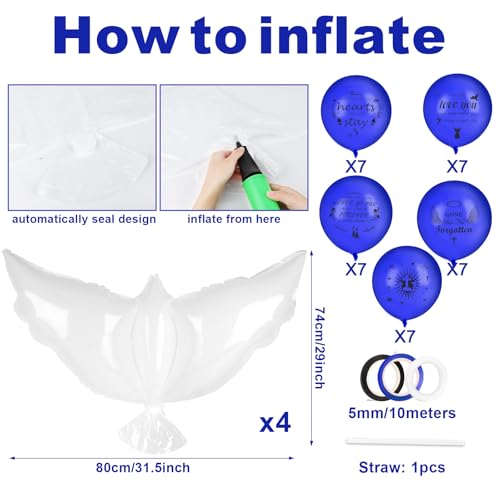 Image of 4PCS White Dove Balloons and 35PCS Memorial Balloons to Release in Sky Memorial Balloon for Release Happy Heavenly Balloon for Condolence, Funeral, Anniversary, Remembrance Services