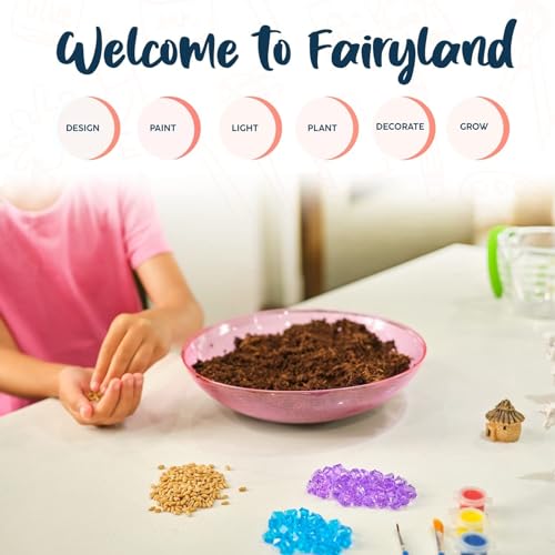 BRYTE Fairy Garden Kit - Multicolor Adjustable - DIY STEM Craft Set with Paintable Unicorn & Fairy Figurines, LED Lights & Crystal Rocks - Gardening Set for Kids