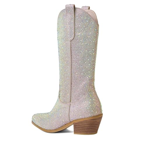 Cierws Women'S Rhinestone Boots Mid Calf Boots Cowgirl Boots Cowboy Boots Medium Heel Chunky Heel Fashion Retro Classic Color Boot thumb #5