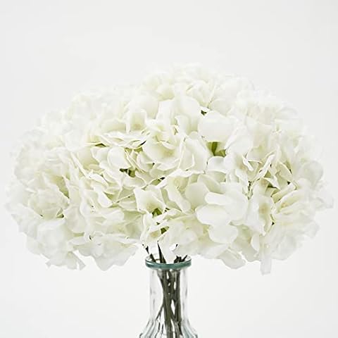 Osfvn Artificial Hydrangea Flowers Pack of 10 Cream White Fake Hydrangea with Stems for Wedding Home Party Decor Table Centerpieces Bouquets DIY Floral Decoration Cover