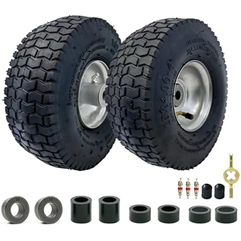 2-Pack of 10x4.00-4"Wheels,10" Pnuematic Tires,Steel Rim and 5/8"or 3/4" Axle Bore Hole,2.22" Offset Hub for Mowers,Gorilla Cart,Hand Truck,Wheelbarrow,Utility Wagon and More,All Purpose Utility Tire Cover