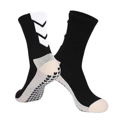 Youth Soccer Socks for Men Athletic Socks 1 Pack Black Socks Non Slip Cushion Crew Training Soccer for Basketball Baseball