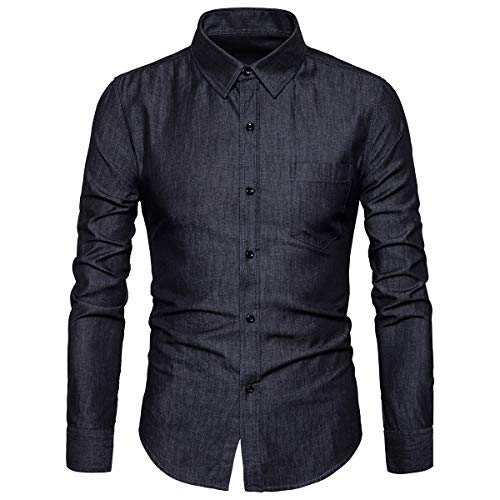 LOCALMODE Men's Casual Dress Shirt Button Down Shirts Fashion Denim Shirt
