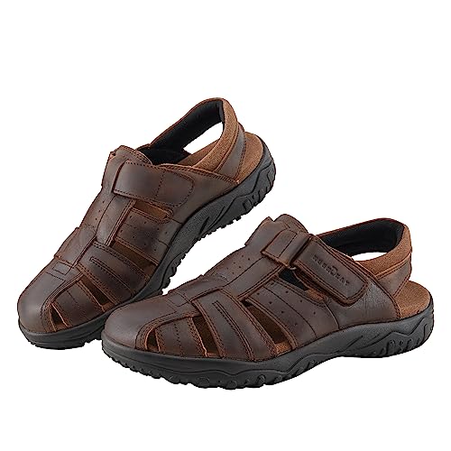 MGGMOKAY Men's Fisherman Sandals Summer Genuine Leather Breathable Outdoor Sandal Closed Toe