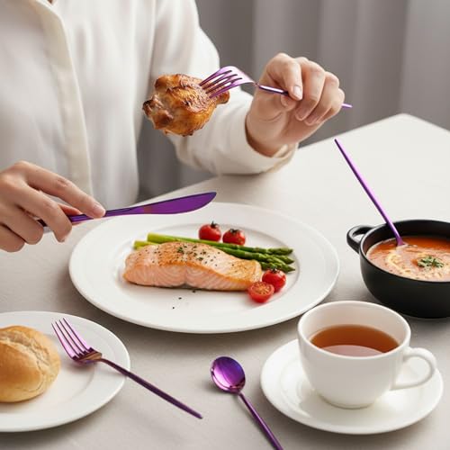 Image of 15 Pcs Pink Cutlery Set for Dining Table the Perfect Lightweight Silim Handle Tableware Including Dinner Spoon, Dinner Fork, Dinner Knife, Dessert Spoon & Dessert Fork