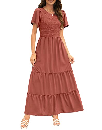 chinese dress ladies Amazon.com: Women Short Flutter Sleeve Round Neck Smocked Solid Maxi Long  Dress Rust XXL : Clothing, Shoes & Jewelry