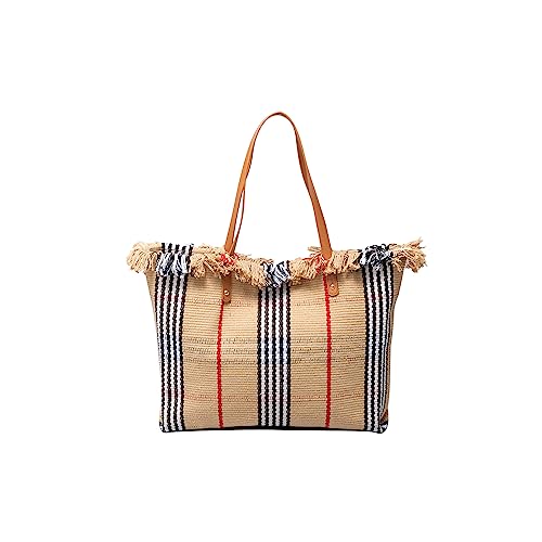 Image of CORIOS Tote Bag for Women Cute Canvas Shoulder Bag Summer Vibe Beach Bag Casual Handbag Bohemian Hobo Bag with Tassels