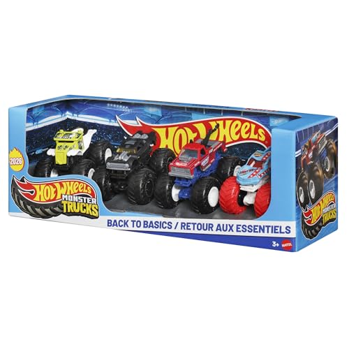 Image of Hot Wheels Monster Trucks, 1:64 Scale Monster Trucks Toy Trucks, Set of 4, Giant Wheels, Favorite Characters and Cool Designs